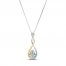 Aquamarine Necklace 1/20 cttw Diamonds Sterling Silver/10K Gold