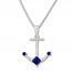 Diamond Anchor Necklace Lab-Created Sapphires Sterling Silver