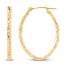 Oval Diamond Cut Hoop Earrings 14K Yellow Gold
