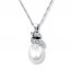 Cultured Pearl & Diamond Necklace 10K White Gold