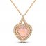 Pink Lab-Created Opal & White Lab-Created Sapphire Heart Necklace 10K Rose Gold 18"