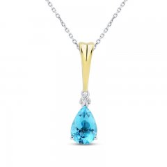 Swiss Blue Topaz & Diamond Necklace Sterling Silver/10K Yellow Gold 18"