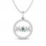 Lab-Created Emerald & White Lab-Created Sapphire Mom Necklace Sterling Silver 18"