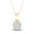 Diamond Halo Necklace 1/4 ct tw Round-Cut 10K Yellow Gold 18"
