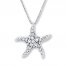 Starfish Necklace White Crystals Sterling Silver