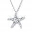Starfish Necklace White Crystals Sterling Silver
