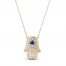 Blue/White Lab-Created Sapphire Hamsa Necklace 10K Yellow Gold 18"