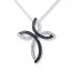 Black/White Diamond Cross Necklace 1/20 ct tw Sterling Silver