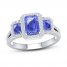 Tanzanite & Diamond Engagement Ring 1/3 ct tw Emerald/Round-cut 10K White Gold