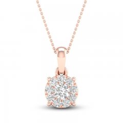 Diamond Halo Necklace 1/4 ct tw Round-Cut 10K Rose Gold 18"