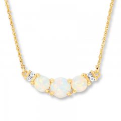 Lab-Created Opal Necklace Diamond Accents 10K Yellow Gold