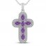 Amethyst & White Lab-Created Sapphire Cross Necklace Sterling Silver 18"