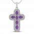 Amethyst & White Lab-Created Sapphire Cross Necklace Sterling Silver 18"