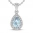 Aquamarine & White Lab-Created Sapphire Necklace Sterling Silver 18"