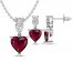 Lab-Created Ruby & White Lab-Created Sapphire Heart Boxed Set Sterling Silver