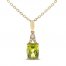 Peridot & Diamond Necklace 1/20 ct tw Cushion/Round-Cut 10K Yellow Gold 18"