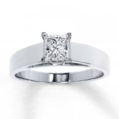 Diamond Solitaire Ring 3/4 carat Princess-Cut 14K White Gold