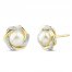 Cultured Pearl & White Lab-Created Sapphire Knot Earrings 10K Yellow Gold