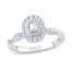 Diamond Engagement Ring 3/8 ct tw Emerald/Round-cut 14K White Gold