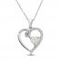 Lab-Created Opal & White Lab-Created Sapphire Heart Necklace Sterling Silver 18"