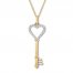 Diamond Heart Key Necklace 1/10 ct tw Round-cut 10K Yellow Gold