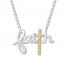 Diamond "Faith" Cross Necklace Sterling Silver/10K Yellow Gold