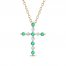 Emerald Cross Necklace 1/6 ct tw Diamonds 10K Yellow Gold 18"