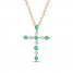 Emerald Cross Necklace 1/6 ct tw Diamonds 10K Yellow Gold 18"