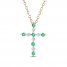 Emerald Cross Necklace 1/6 ct tw Diamonds 10K Yellow Gold 18"