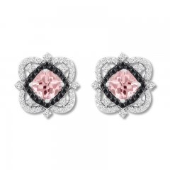 Morganite Earrings 1/5 ct tw Diamonds Sterling Silver