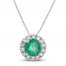 Certified Emerald & Diamond Necklace 1/15 ct tw Round-cut 14K White Gold