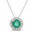 Certified Emerald & Diamond Necklace 1/15 ct tw Round-cut 14K White Gold