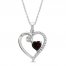 Garnet & White Lab-Created Sapphire Heart Necklace Sterling Silver 18"