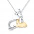 Deer Necklace 1/10 ct tw Diamonds Sterling Silver/10K Gold