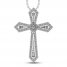 Diamond Cross Necklace 1/4 ct tw Round/Baguette 10K White Gold 18"