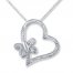 Butterfly and Heart Diamond Accents Sterling Silver Necklace