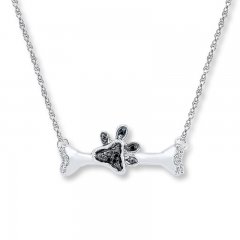 Dog Bone Necklace 1/20 ct tw Diamonds Sterling Silver