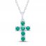 Lab-Created Emerald Cross Necklace Sterling Silver 18"