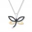 Dragonfly Necklace 1/10 ct tw Diamonds Sterling Silver/10K Gold