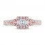 Adrianna Papell Diamond Engagement Ring 5/8 ct tw Princess/Baguette/Round 14K Rose Gold