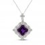 Amethyst & White Lab-Created Sapphire Necklace Sterling Silver 18"