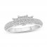 Three-stone Diamond Engagement Ring 1/2 ct tw Princess/Round-cut 10K White Gold