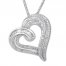 Diamond Heart Necklace 1/2 ct tw Round/Baguette Sterling Silver