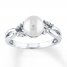 Cultured Pearl Ring With Diamonds 10K White Gold