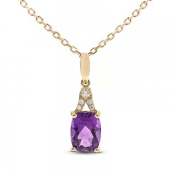 Amethyst & Diamond Necklace 1/20 ct tw Cushion/Round-Cut 10K Yellow Gold 18"