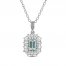 Aquamarine & White Lab-Created Sapphire Necklace Sterling Silver 17"