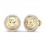 Men's Black & White Diamond Lion Stud Earrings 1/5 ct tw Round-cut 10K Yellow Gold
