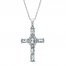 Aquamarine & White Lab-Created Sapphire Cross Necklace Sterling Silver 18"