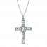 Aquamarine & White Lab-Created Sapphire Cross Necklace Sterling Silver 18"