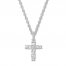 Diamond Cross Necklace 1/4 ct tw Round/Baguette 10K White Gold